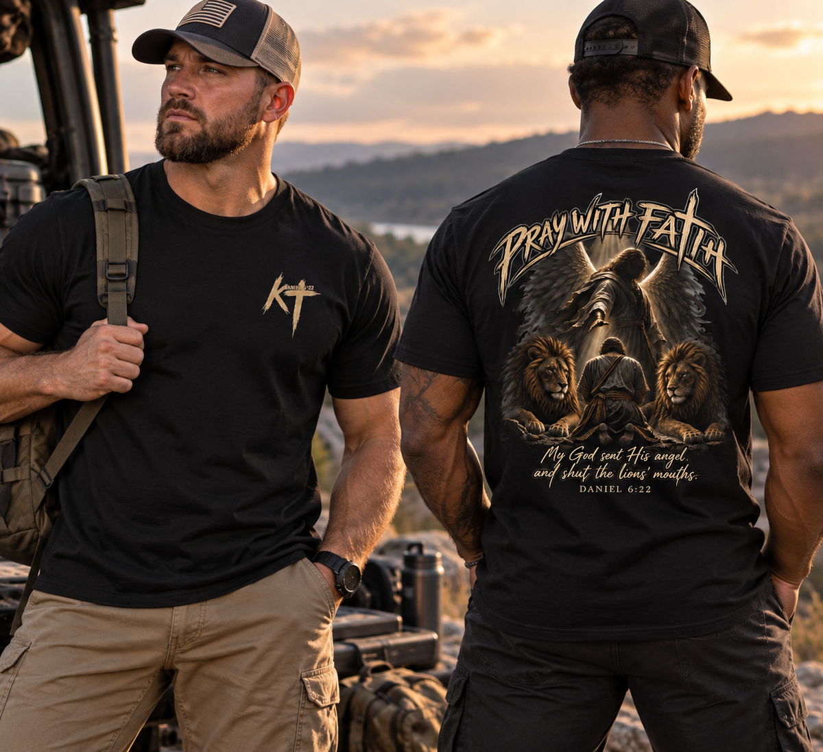 Pray With Faith Tee — Lion & Cross Christian Graphic T-Shirt