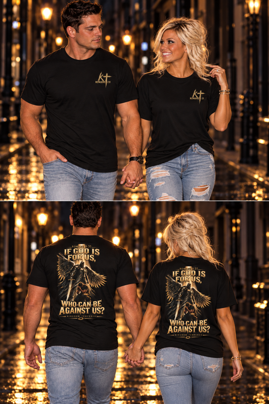 Christian Faith Tee — "If God Is For Us" Angel & Prayer Graphic T-Shirt