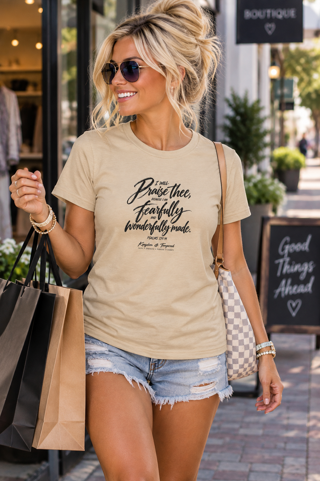 Women's Tee — "I Will Praise Thee, For I Am Fearfully and Wonderfully Made" Scripture Shirt