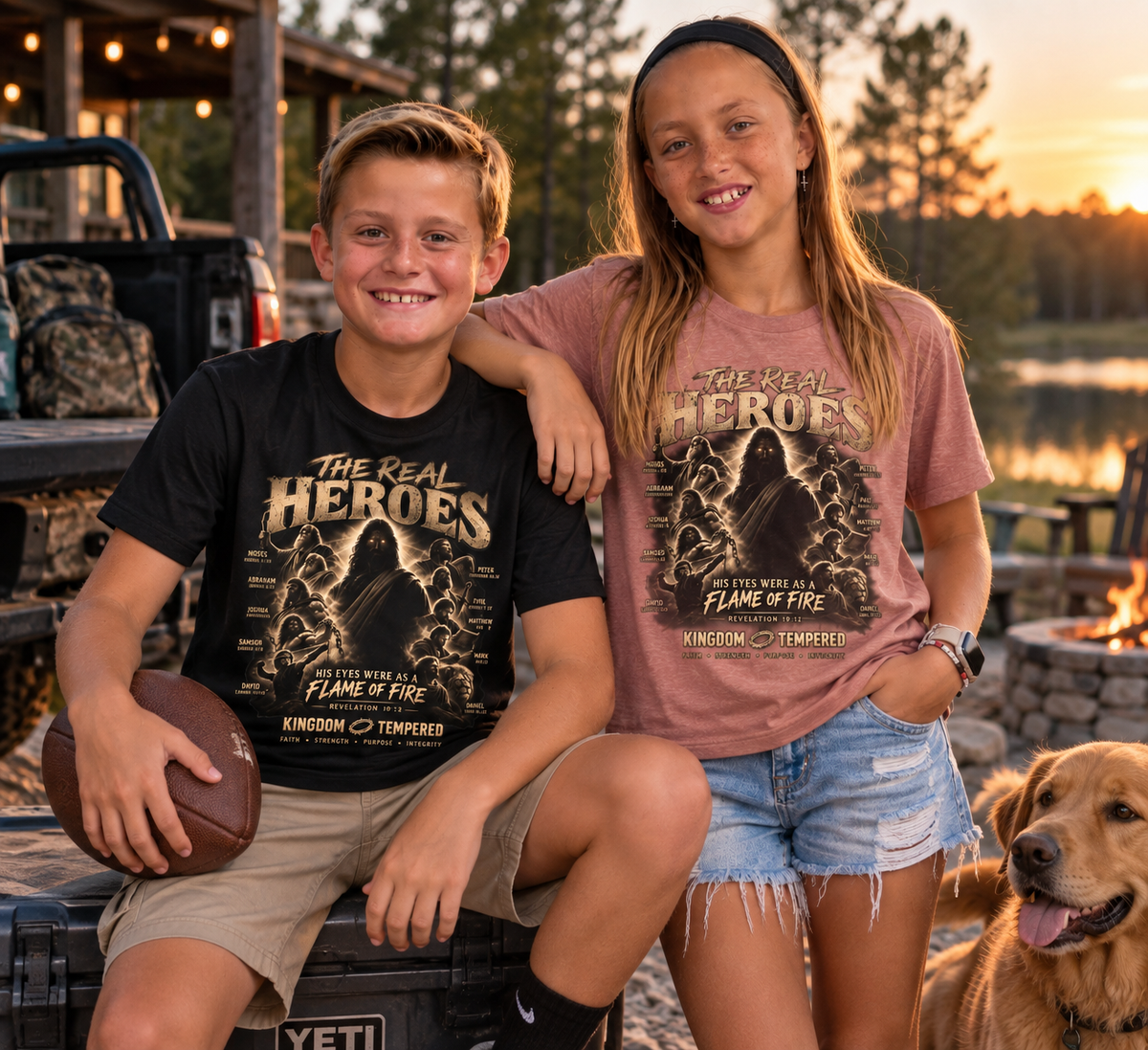 Youth Tee — "The Real Heroes" Flame of Fire Graphic Shirt