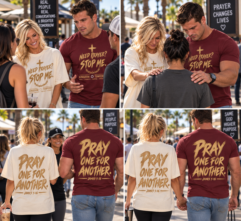 Prayer T‑Shirt - "Need Prayer? Stop Me." | Pray One for Another Christian Tee