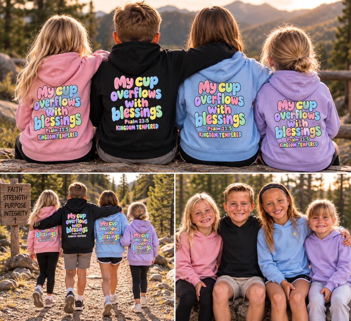 Youth Hoodie — "My Cup Overflows with Blessings" Pastel Christian Psalm 23:5 Design