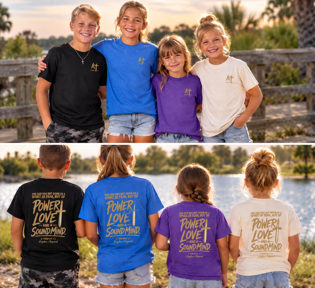 Youth Tee — “Power, Love, Sound Mind” Christian Graphic Tee