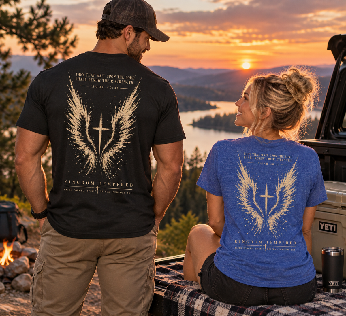 Christian Wings Cross T‑Shirt — 'They That Wait Upon the Lord' Inspirational Tee