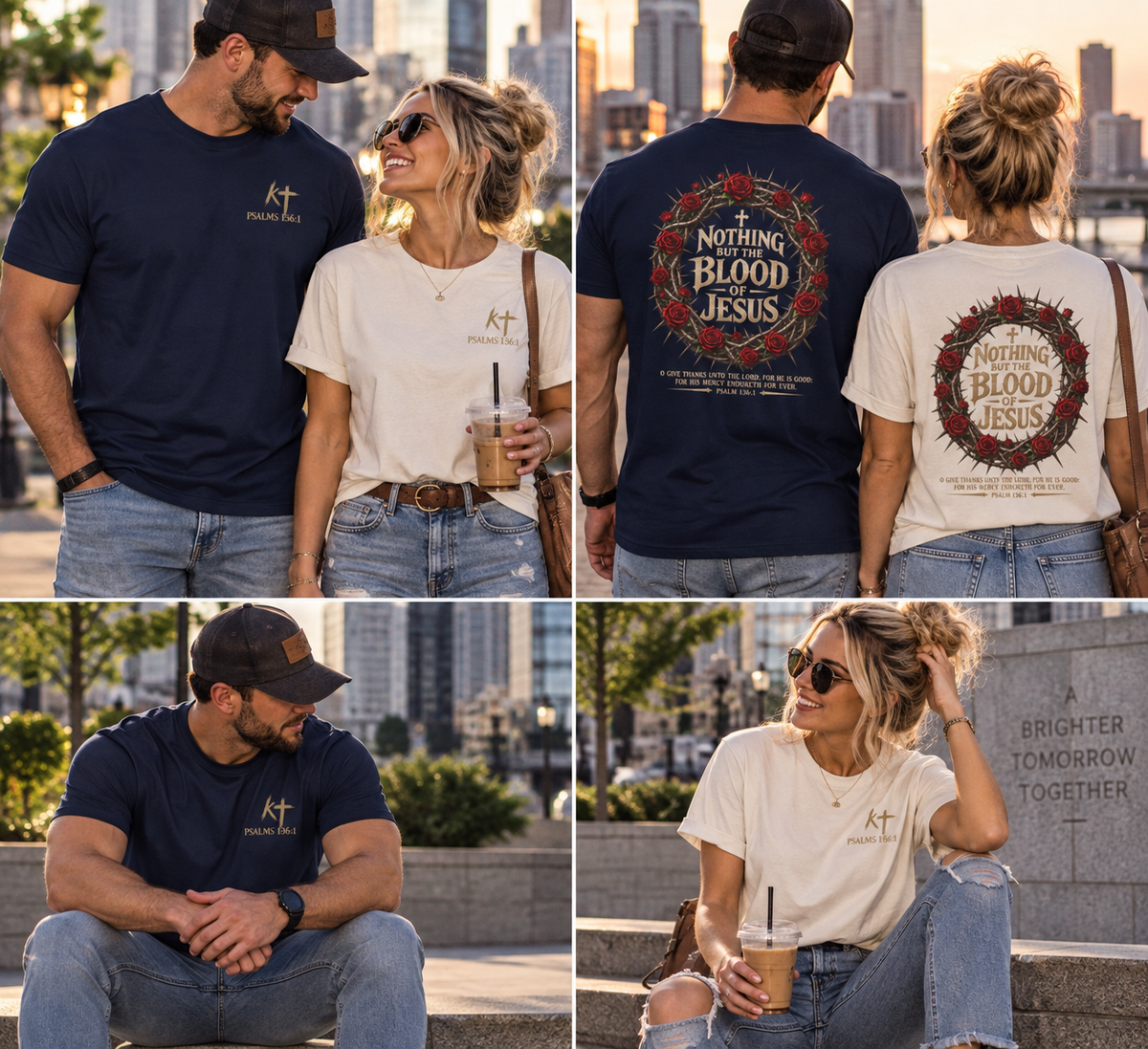 Nothing But the Blood of Jesus Tee — Christian Faith T‑Shirt with Crown of Thorns & Roses