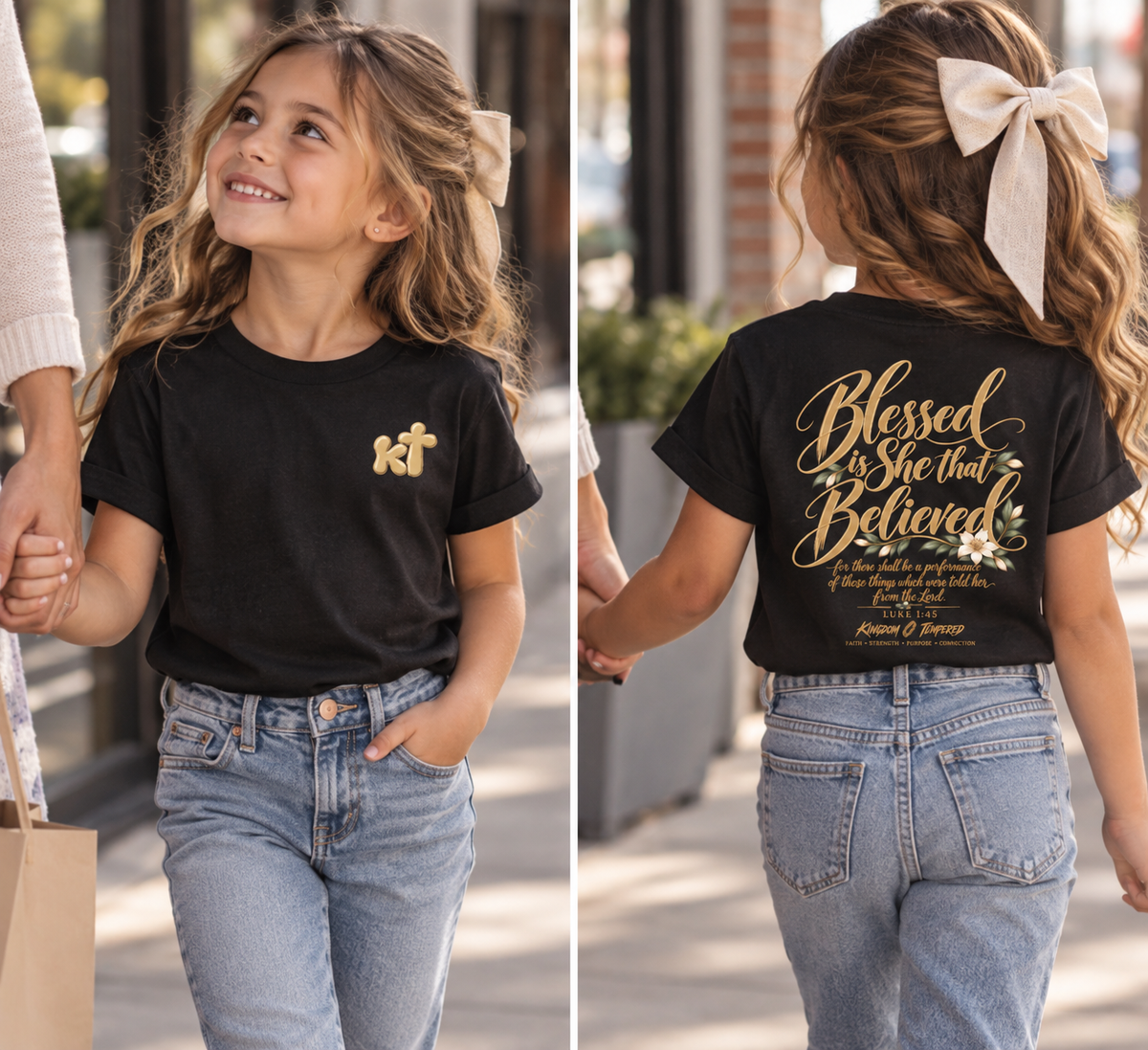 Youth Tee — "Blessed Is She That Believed" Inspirational Christian Kids Shirt