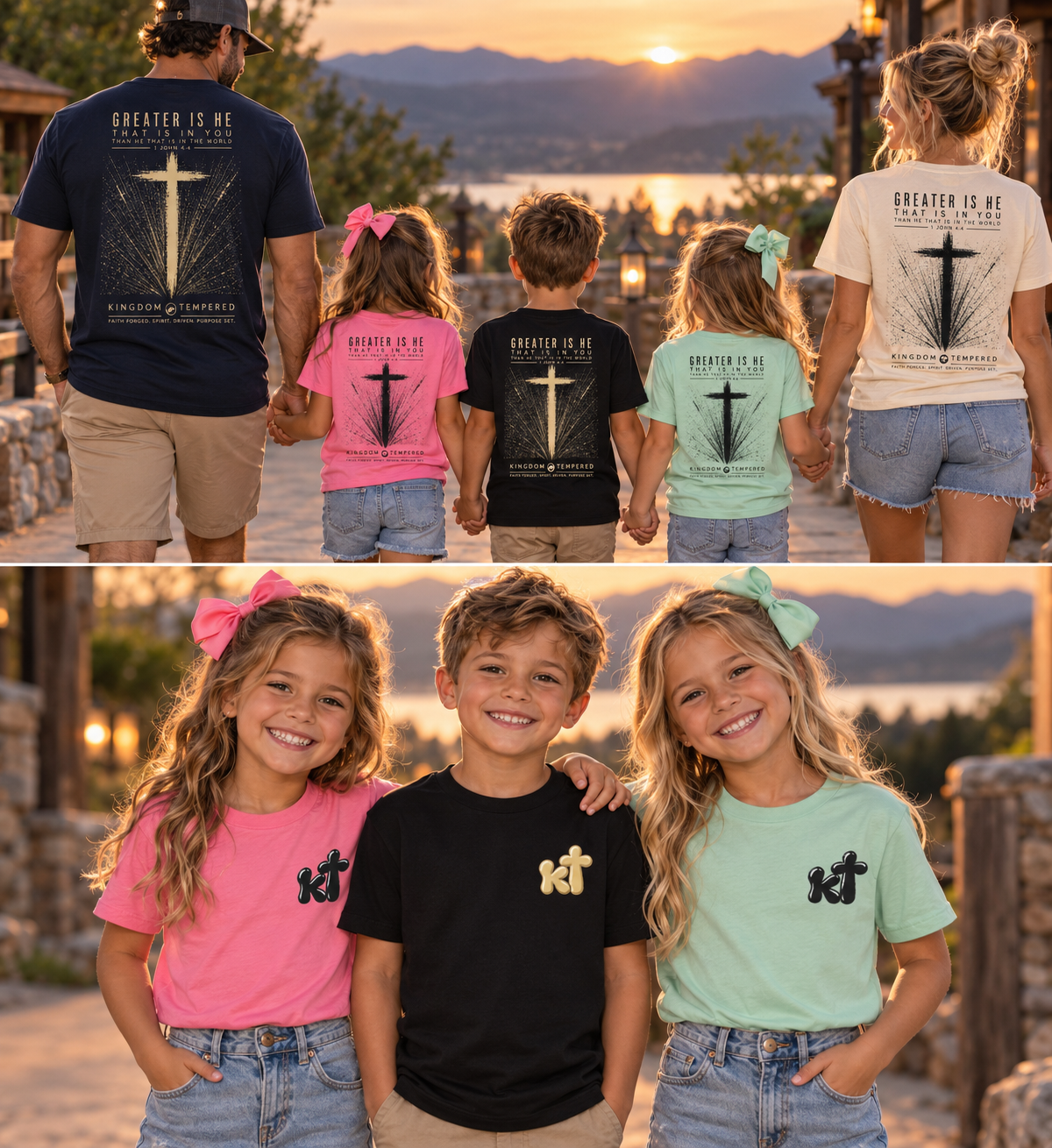 Youth Christian Cross Tee — "Greater Is He" Inspirational Church Shirt