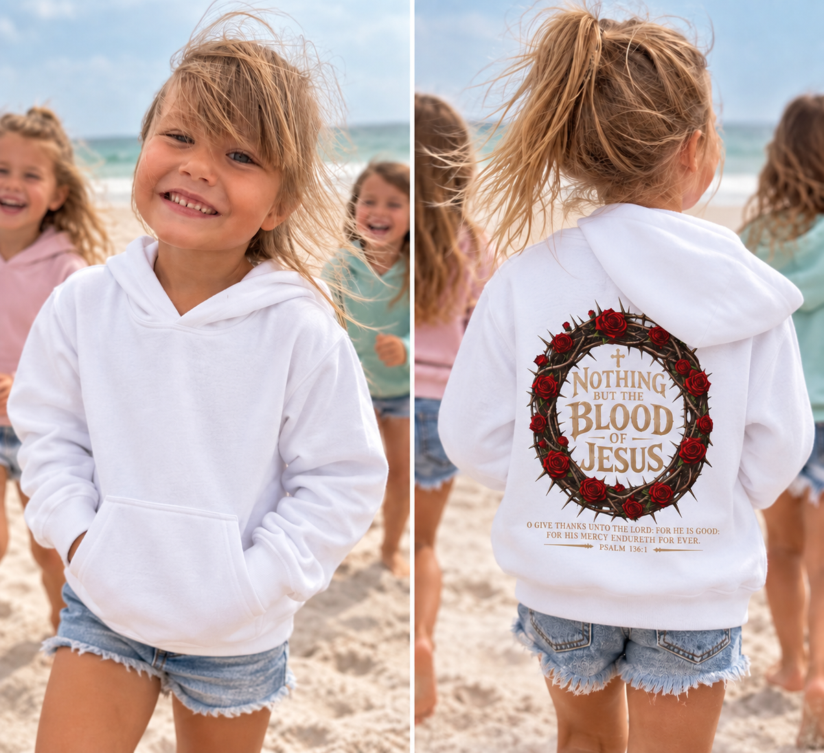Youth Hoodie — "Nothing But the Blood of Jesus" Crown of Thorns Christian Sweatshirt