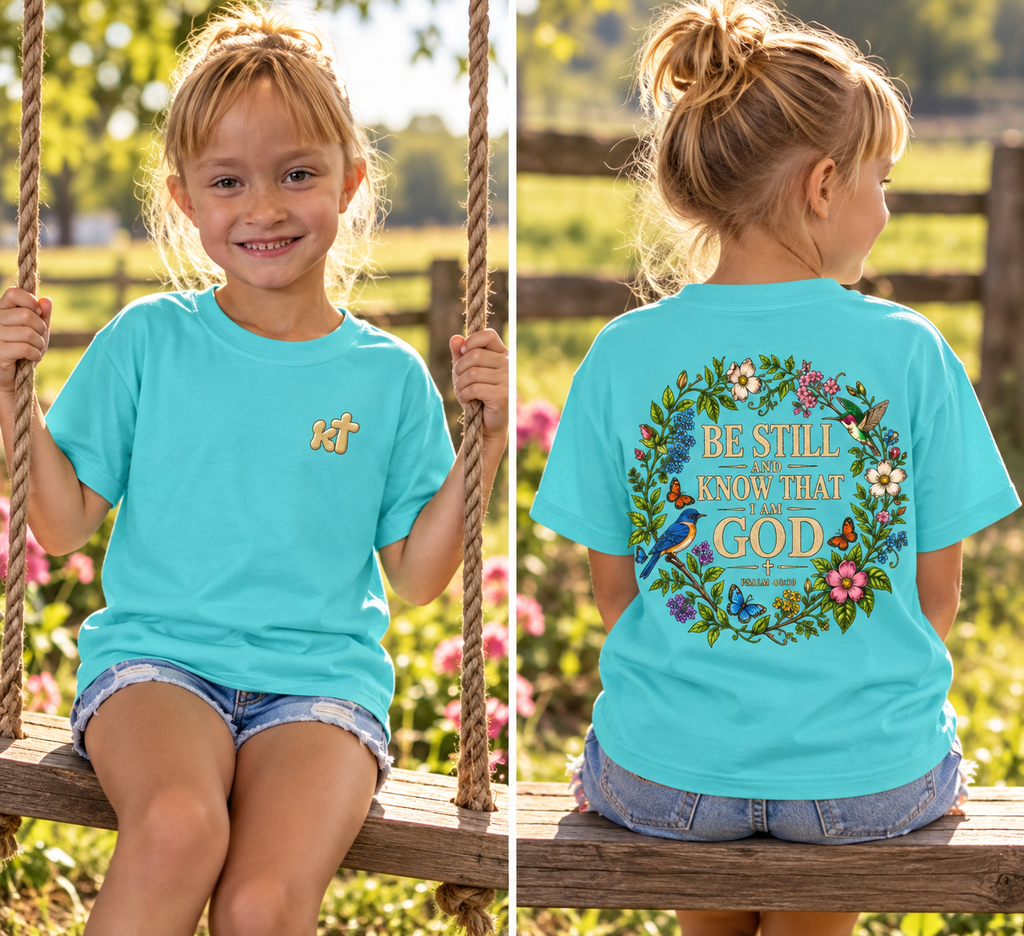 Youth Tee — "Be Still and Know That I Am God" Floral Christian T‑Shirt