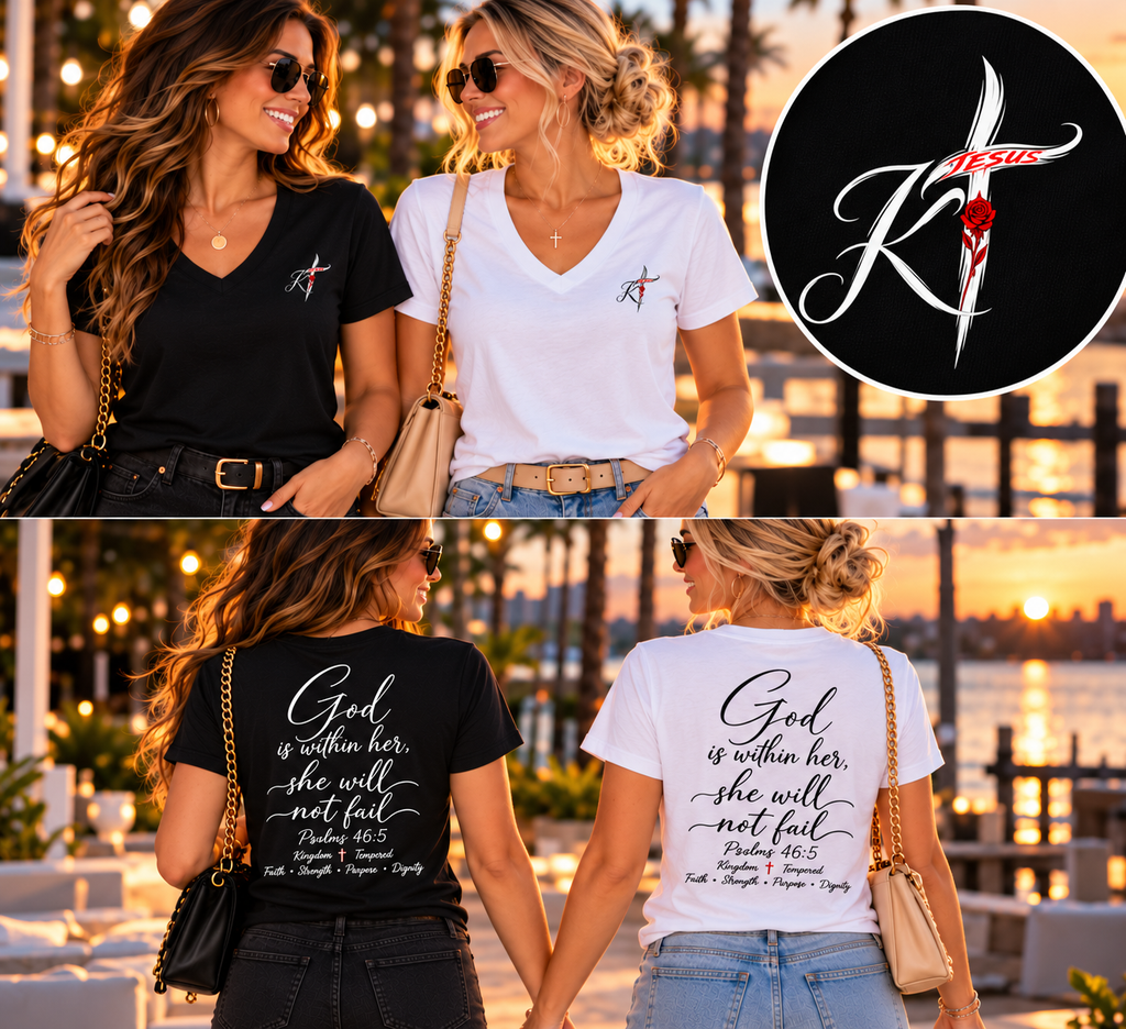 Women's V-Neck Tee - Minimal Archer Logo Chest Shirt