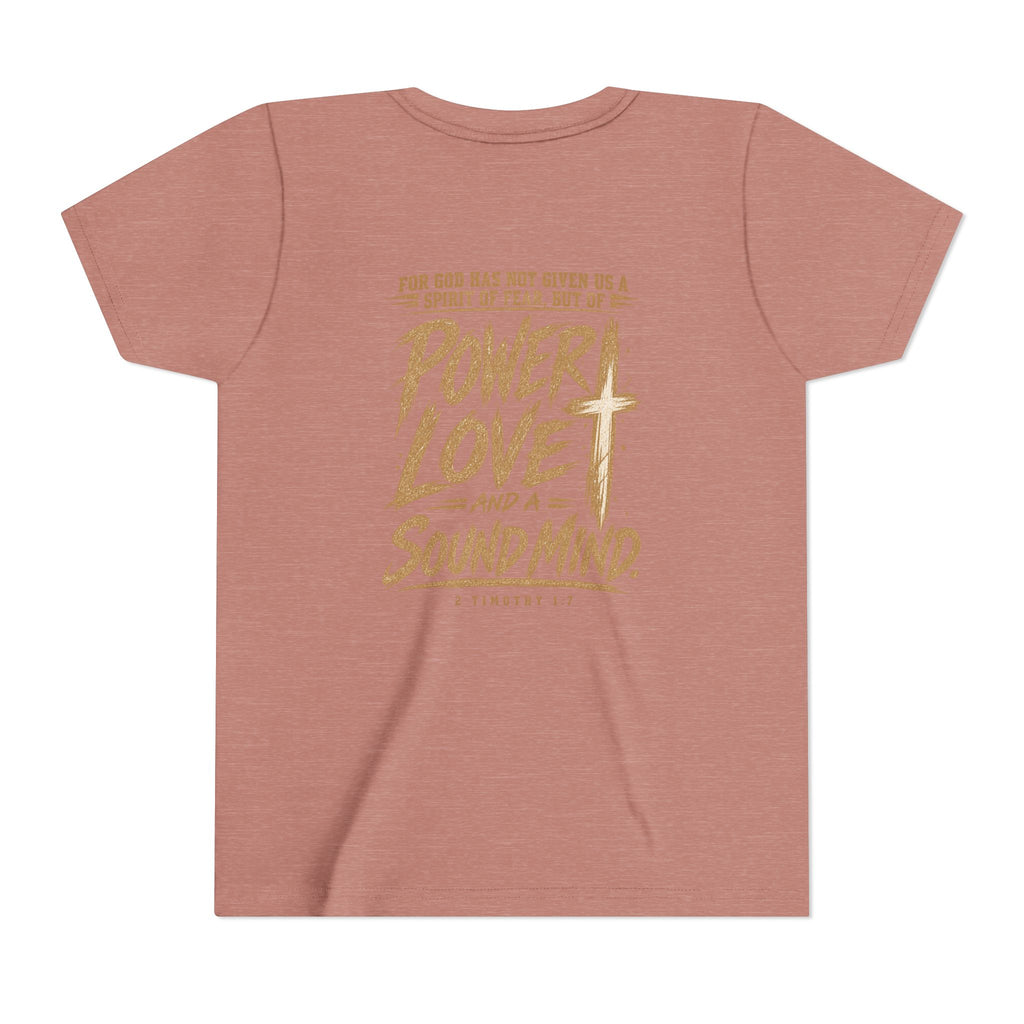 Youth Tee — “Power, Love, Sound Mind” Christian Graphic Tee