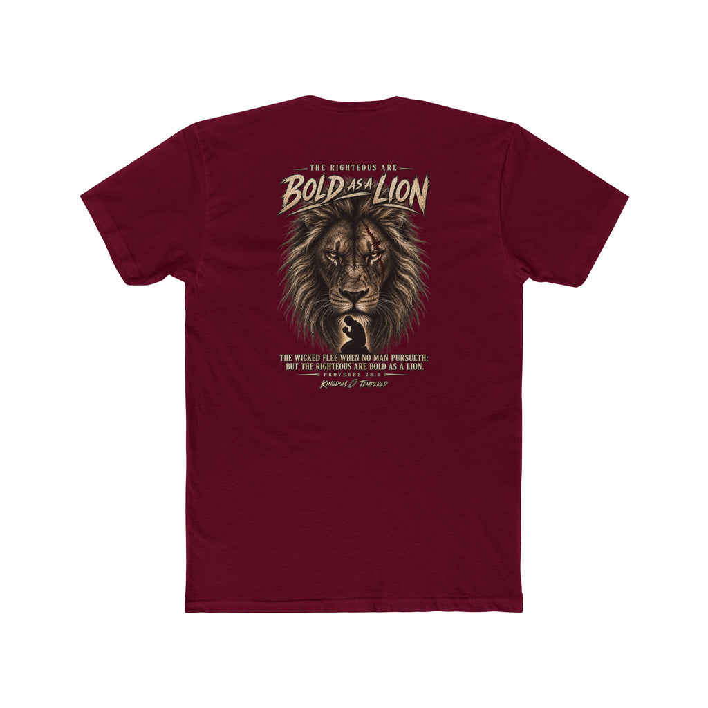 Lion Graphic Tee — "Bold as a Lion" Inspirational Christian Tee (Kingdom-Tempered) — Proverbs 28:1