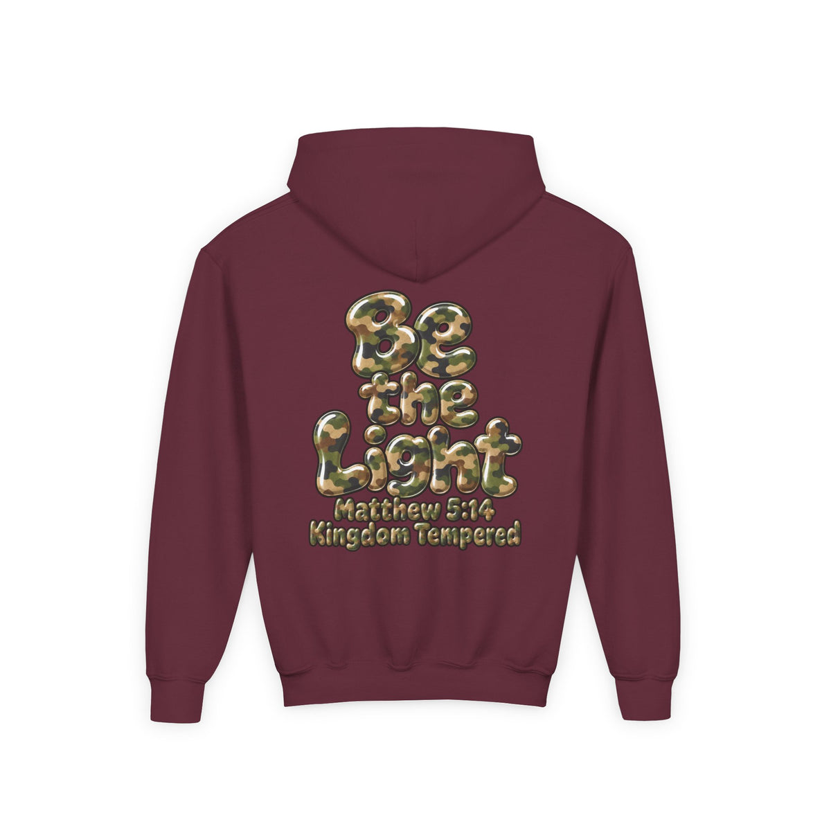 Youth Hoodie — "Be the Light" Inspirational Christian Graphic