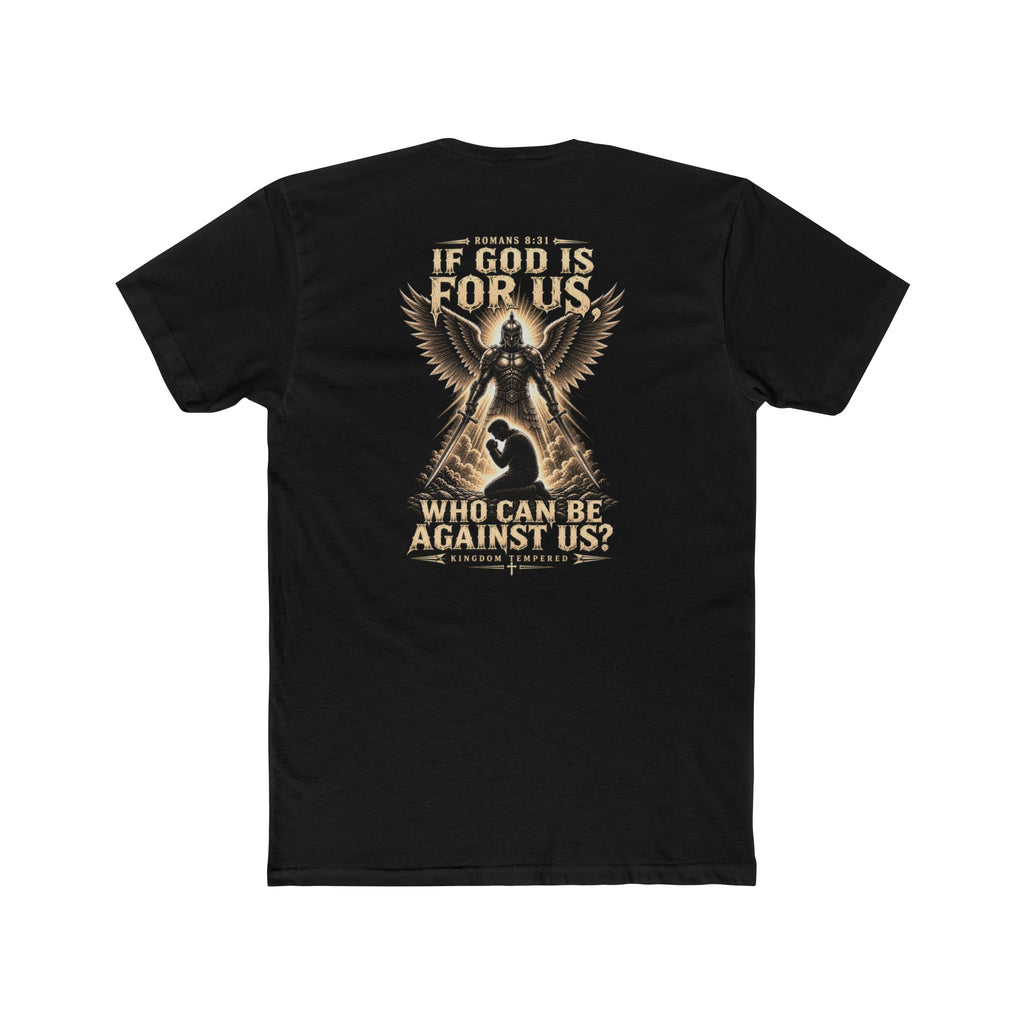 Christian Faith Tee — "If God Is For Us" Angel & Prayer Graphic T-Shirt