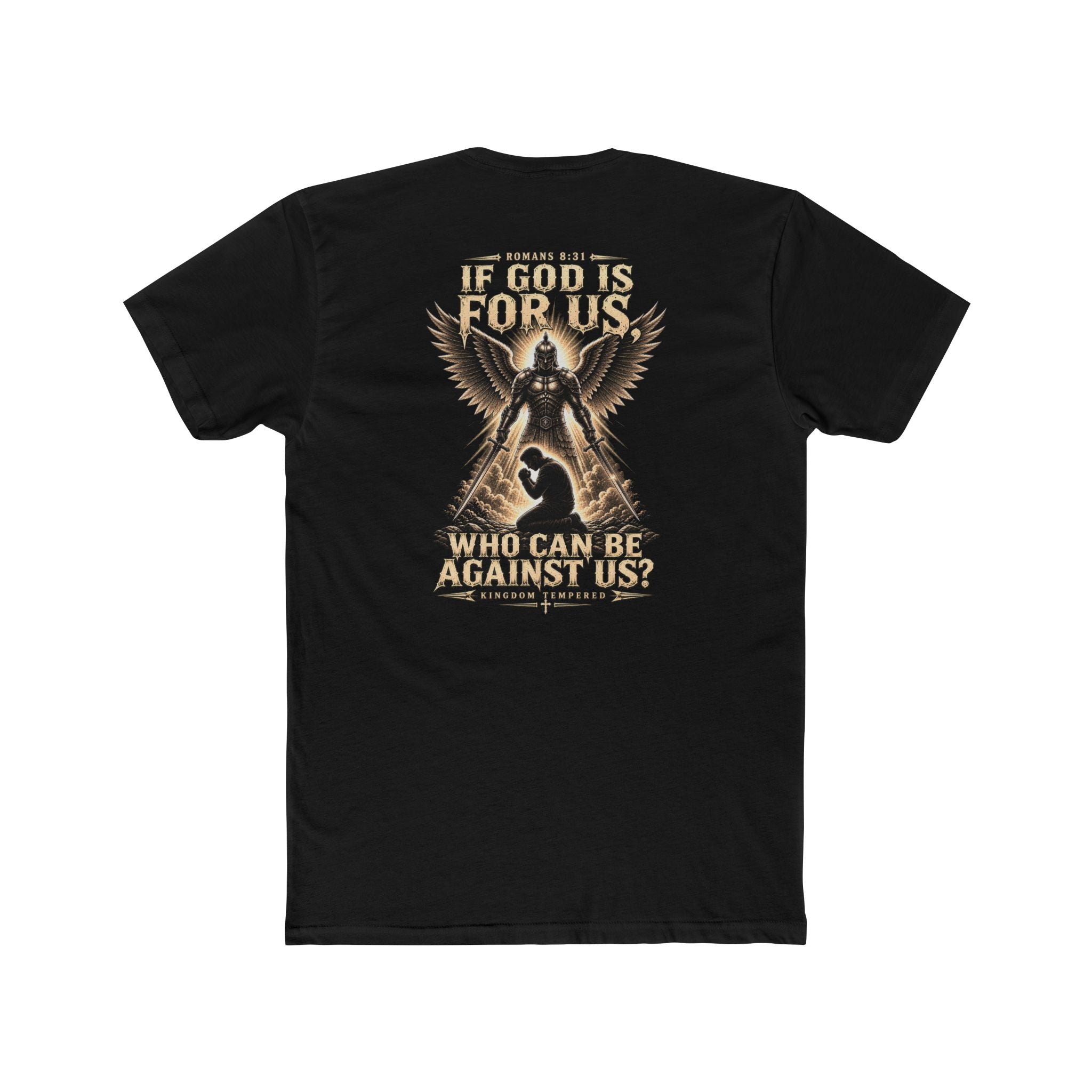 Christian Faith Tee — "If God Is For Us" Angel & Prayer Graphic T-Shirt