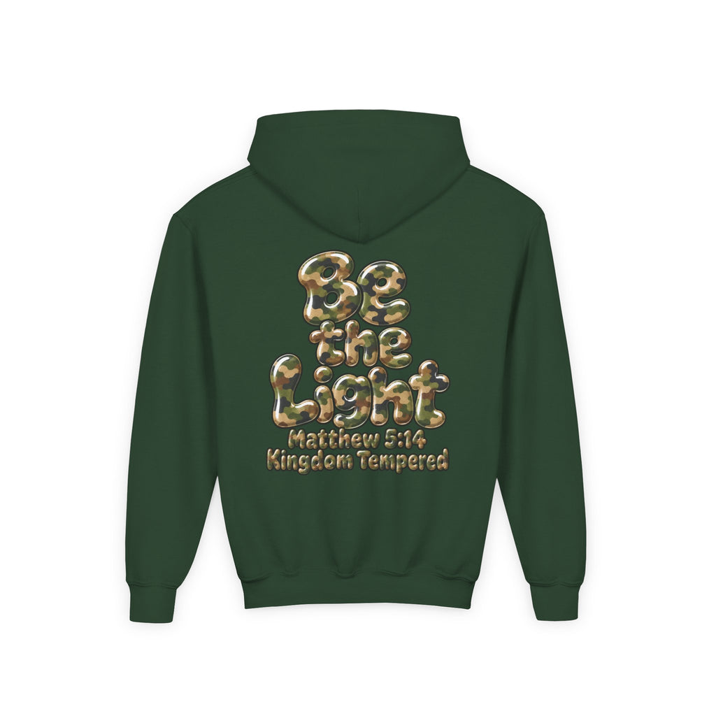 Youth Hoodie — "Be the Light" Inspirational Christian Graphic