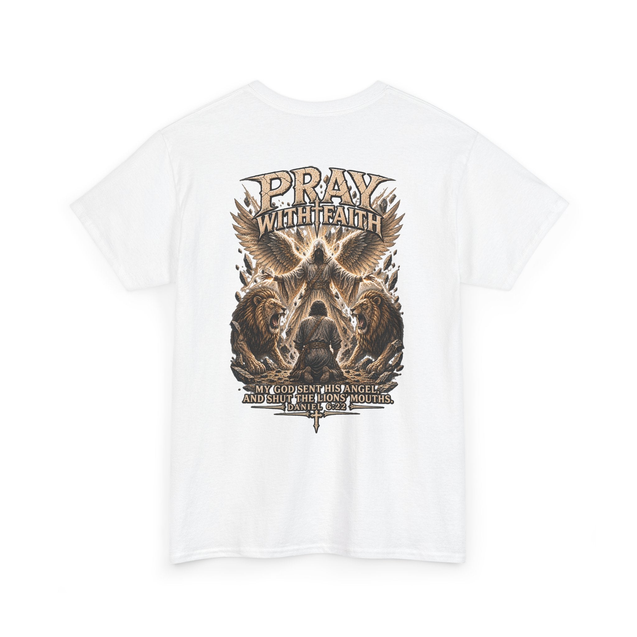 Pray With Faith Tee — Lion & Cross Christian Graphic T-Shirt