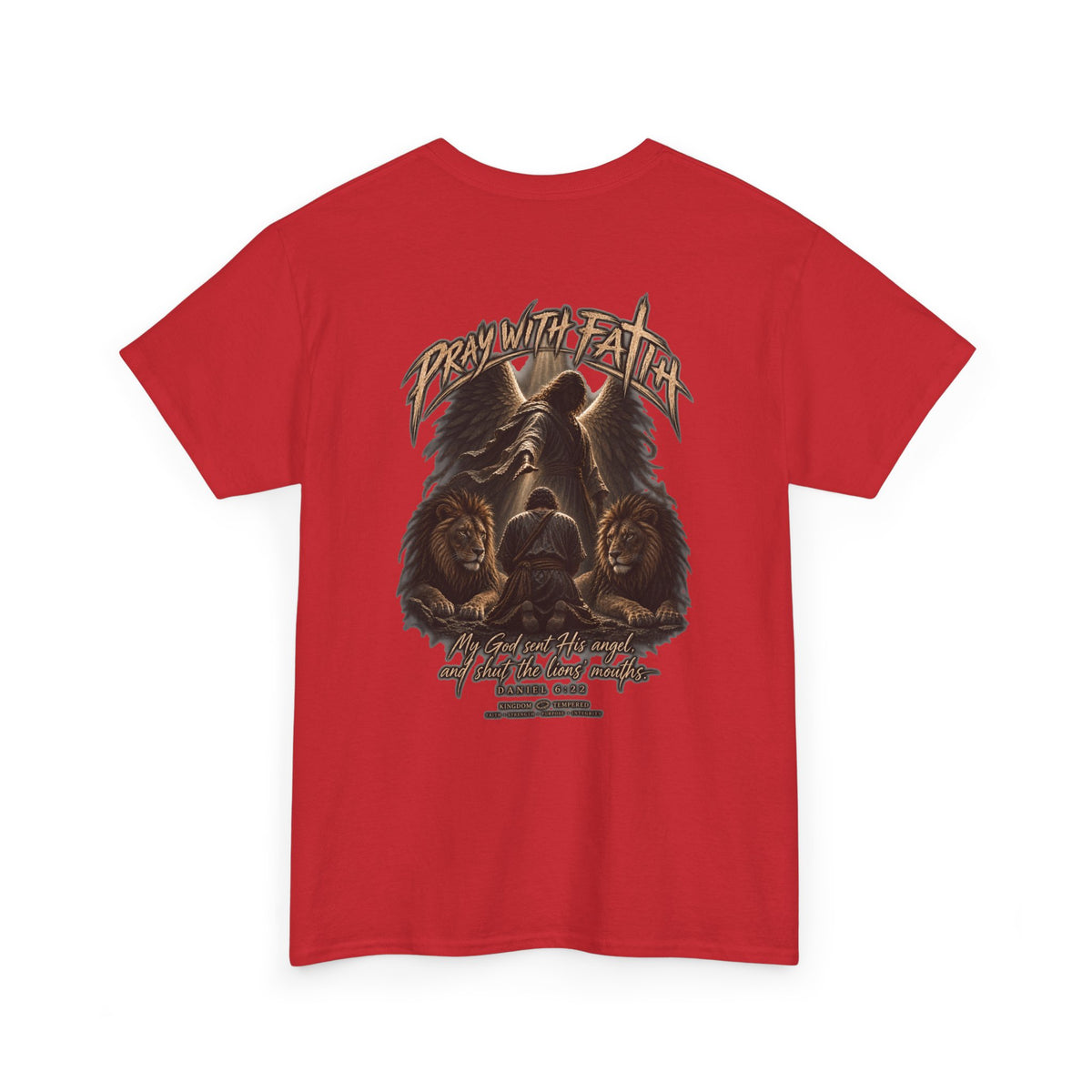 Pray With Faith Tee — Lion & Cross Christian Graphic T-Shirt