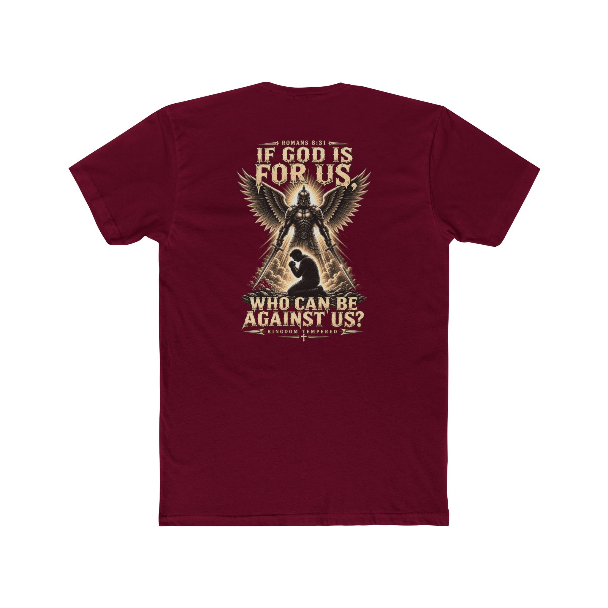 Christian Faith Tee — "If God Is For Us" Angel & Prayer Graphic T-Shirt