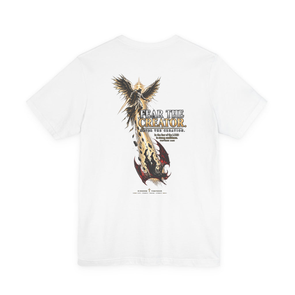 Fear the Creator Graphic Tee — Christian Cross & Winged Design