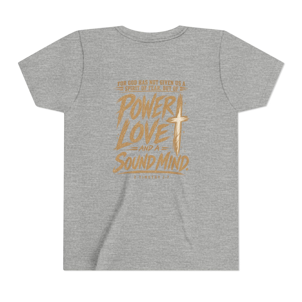 Youth Tee — “Power, Love, Sound Mind” Christian Graphic Tee