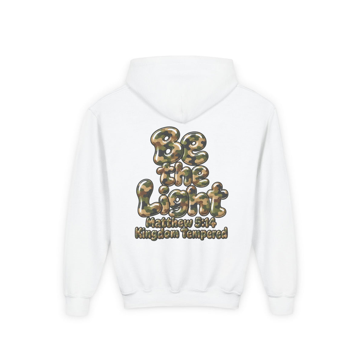 Youth Hoodie — "Be the Light" Inspirational Christian Graphic