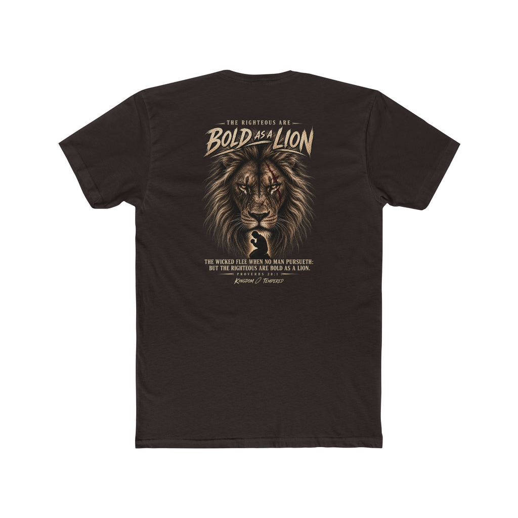 Lion Graphic Tee — "Bold as a Lion" Inspirational Christian Tee (Kingdom-Tempered) — Proverbs 28:1
