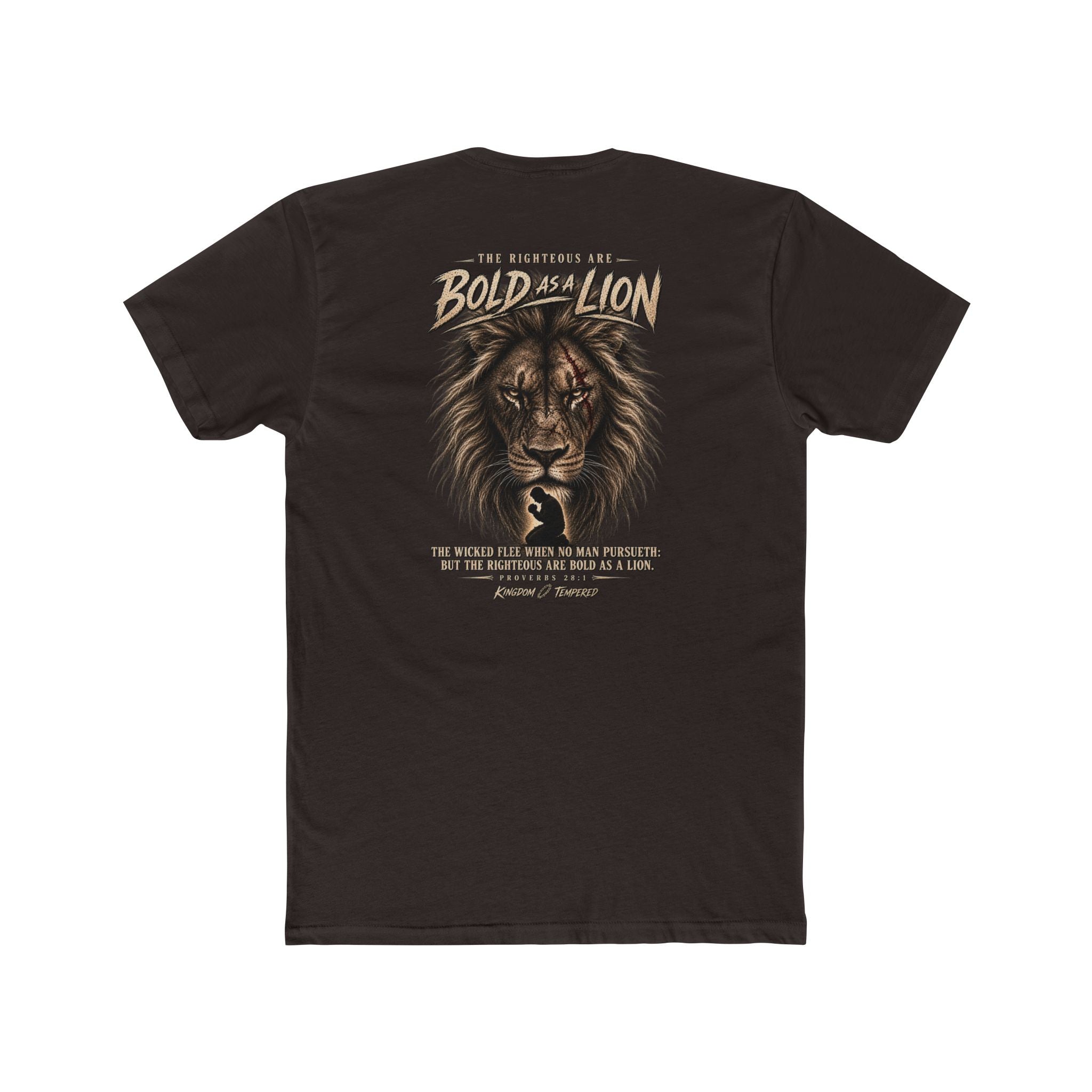 Lion Graphic Tee — "Bold as a Lion" Inspirational Christian Tee (Kingdom-Tempered) — Proverbs 28:1