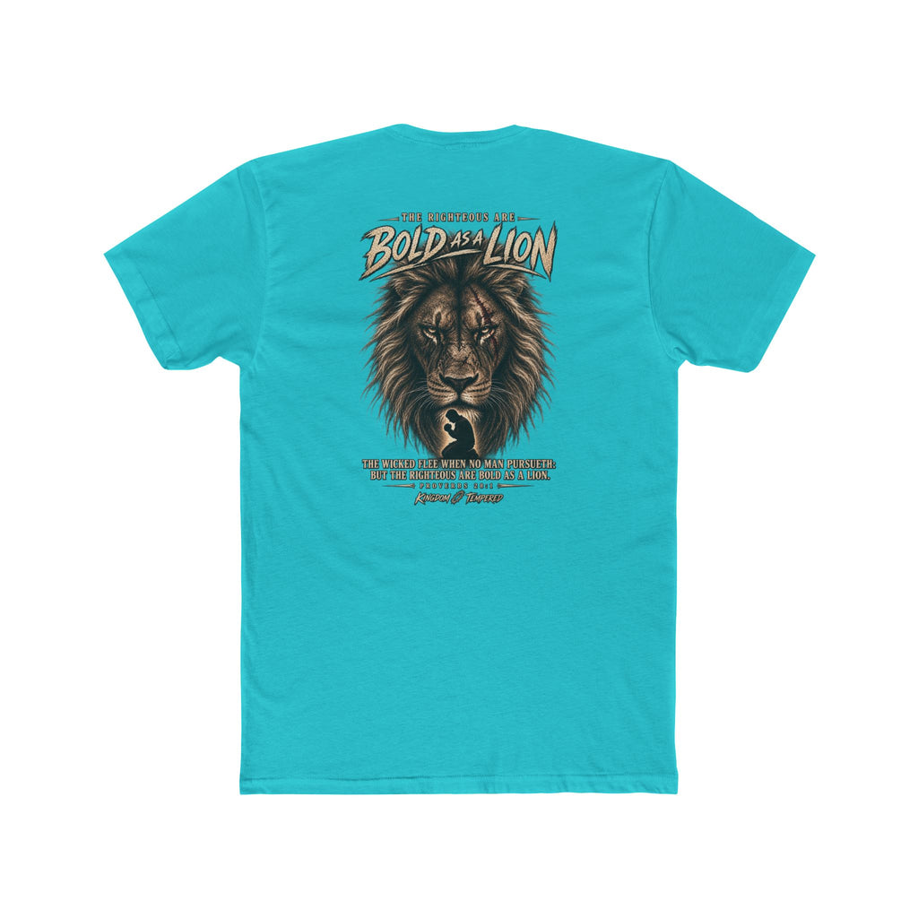 Lion Graphic Tee — "Bold as a Lion" Inspirational Christian Tee (Kingdom-Tempered) — Proverbs 28:1