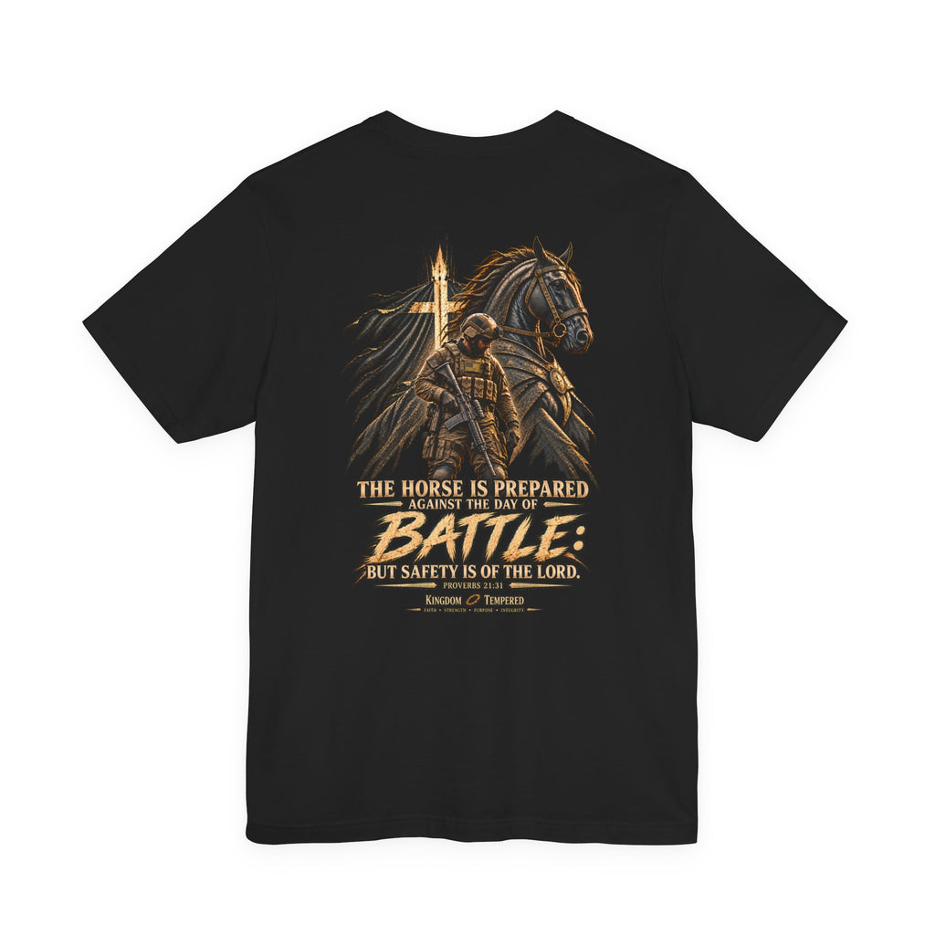 Battle-Ready Knight T-Shirt — 'The Horse Is Prepared for Battle' Christian Warrior Tee