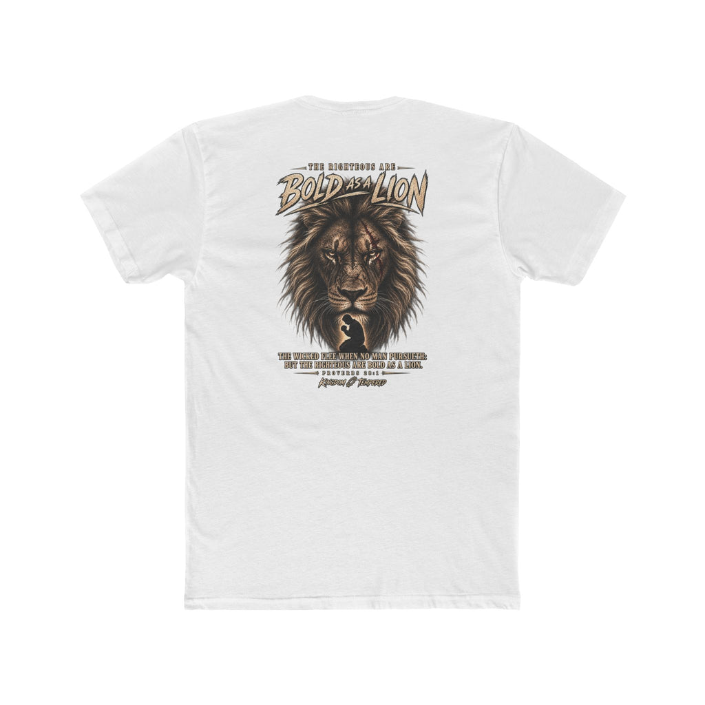 Lion Graphic Tee — "Bold as a Lion" Inspirational Christian Tee (Kingdom-Tempered) — Proverbs 28:1