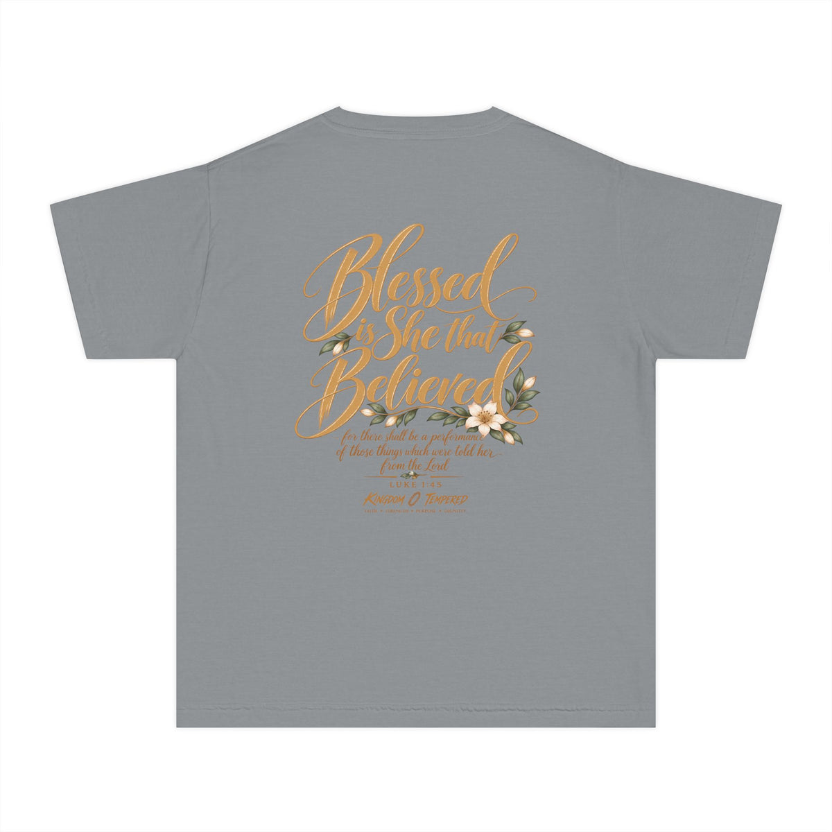 Youth Tee — "Blessed Is She That Believed" Inspirational Christian Kids Shirt