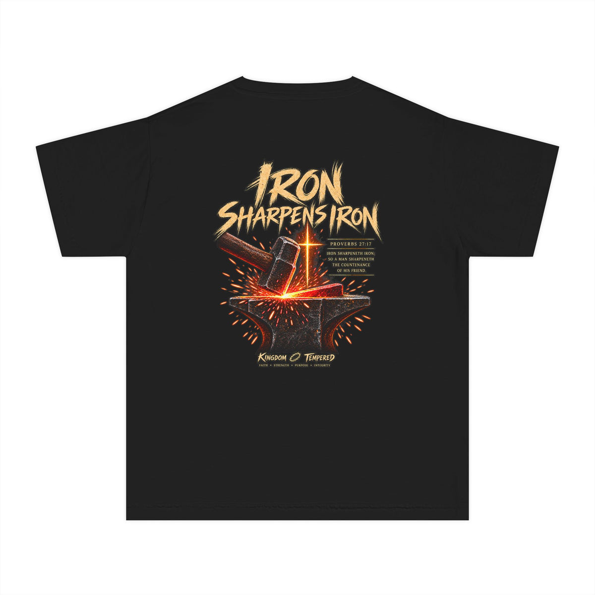 Youth Tee — "Iron Sharpens Iron" Christian Anvil Graphic Shirt