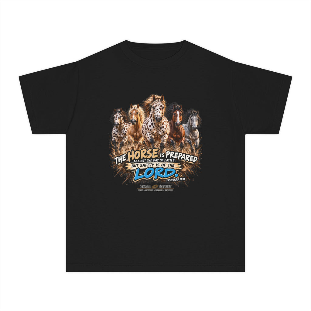 Youth Horse Graphic Tee — "The Horse is Prepared" Inspirational Christian Shirt
