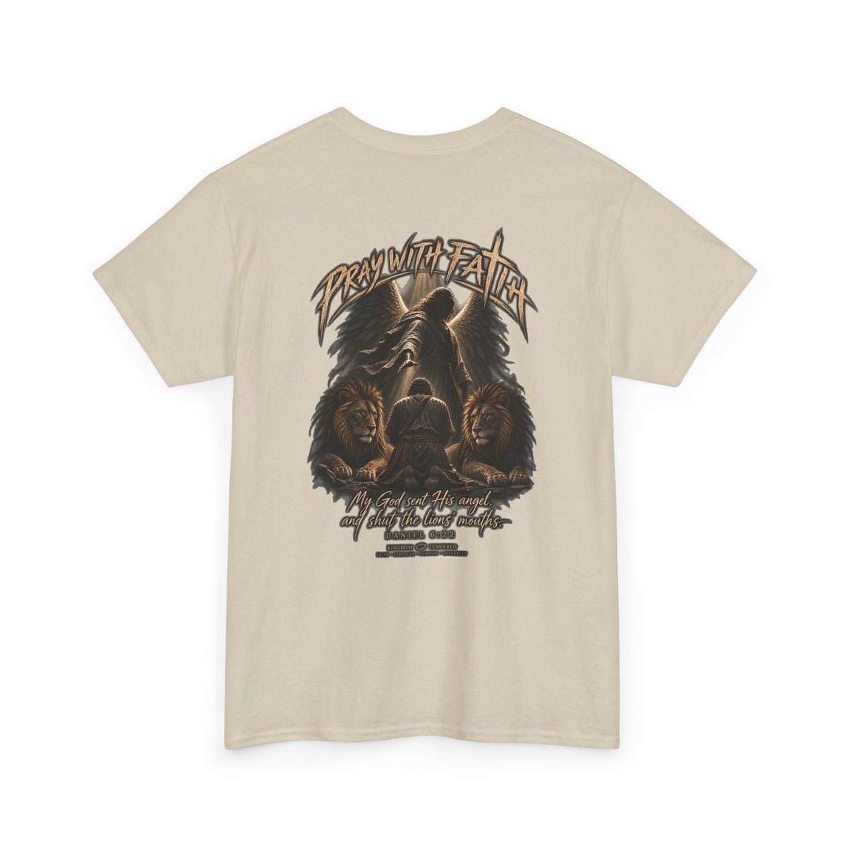 Pray With Faith Tee — Lion & Cross Christian Graphic T-Shirt