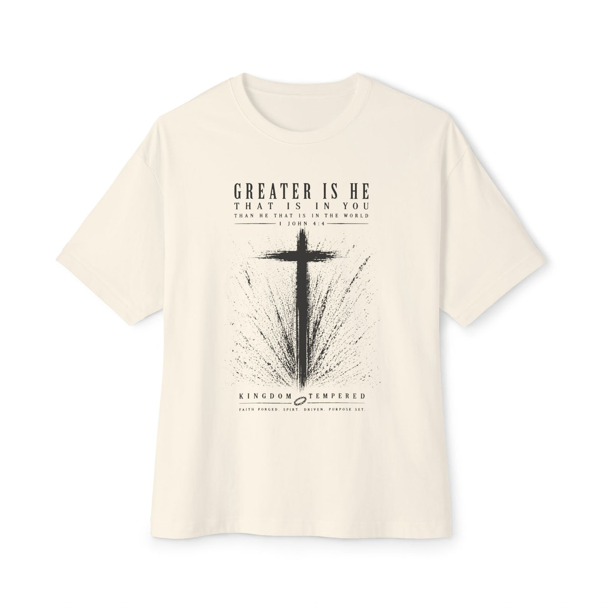 Christian Cross Tee — “Greater Is He” Inspirational Faith T-Shirt
