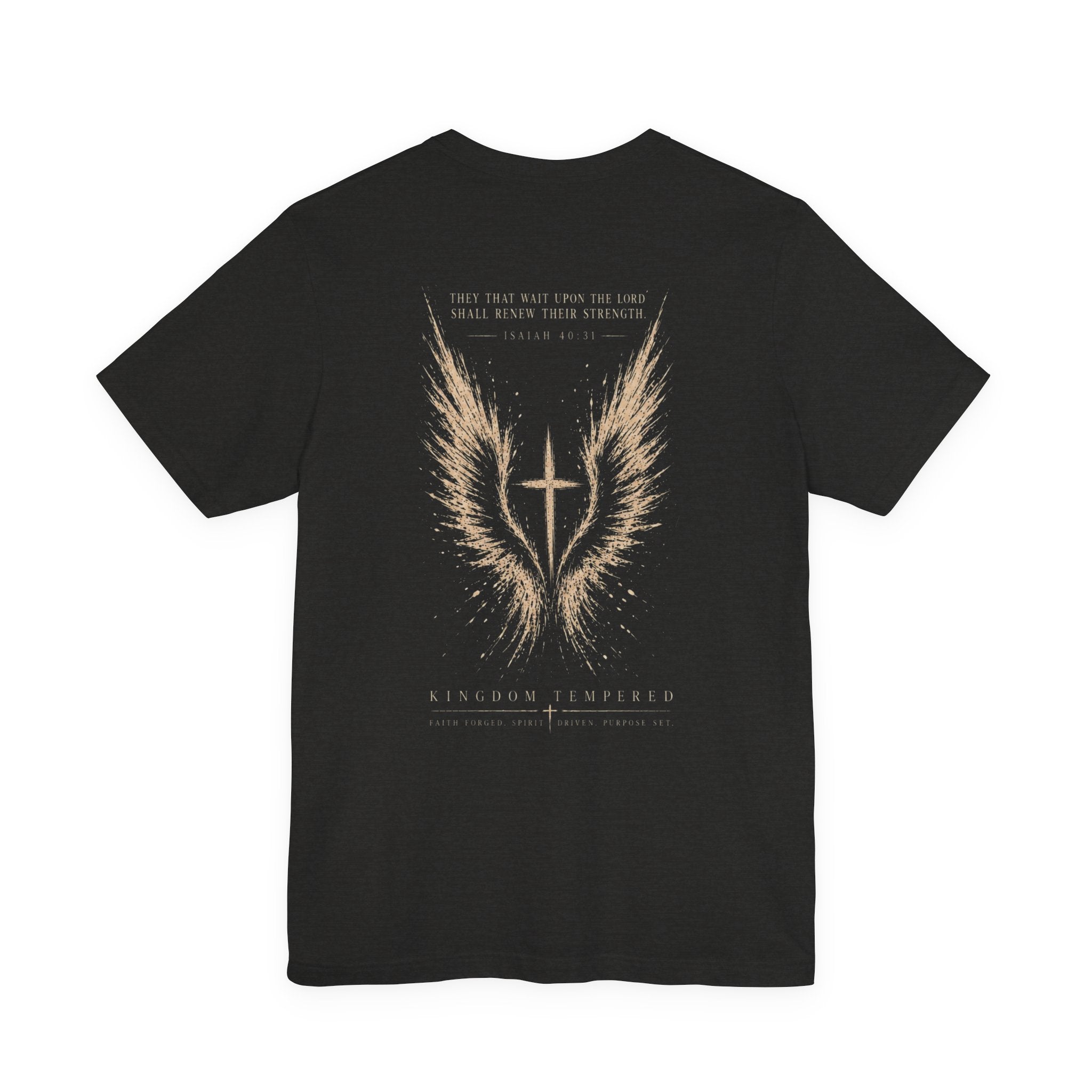 Christian Wings Cross T‑Shirt — 'They That Wait Upon the Lord' Inspirational Tee