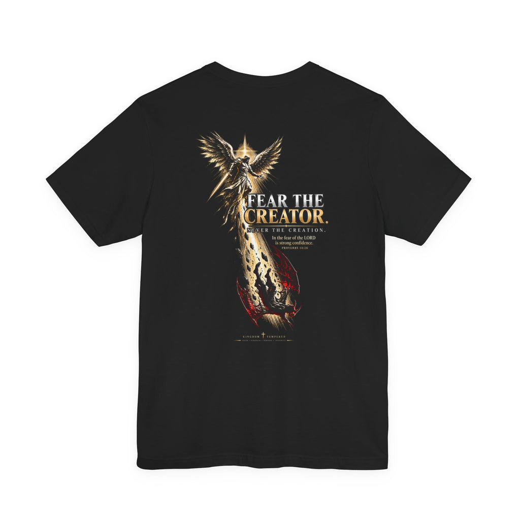 Fear the Creator Graphic Tee — Christian Cross & Winged Design