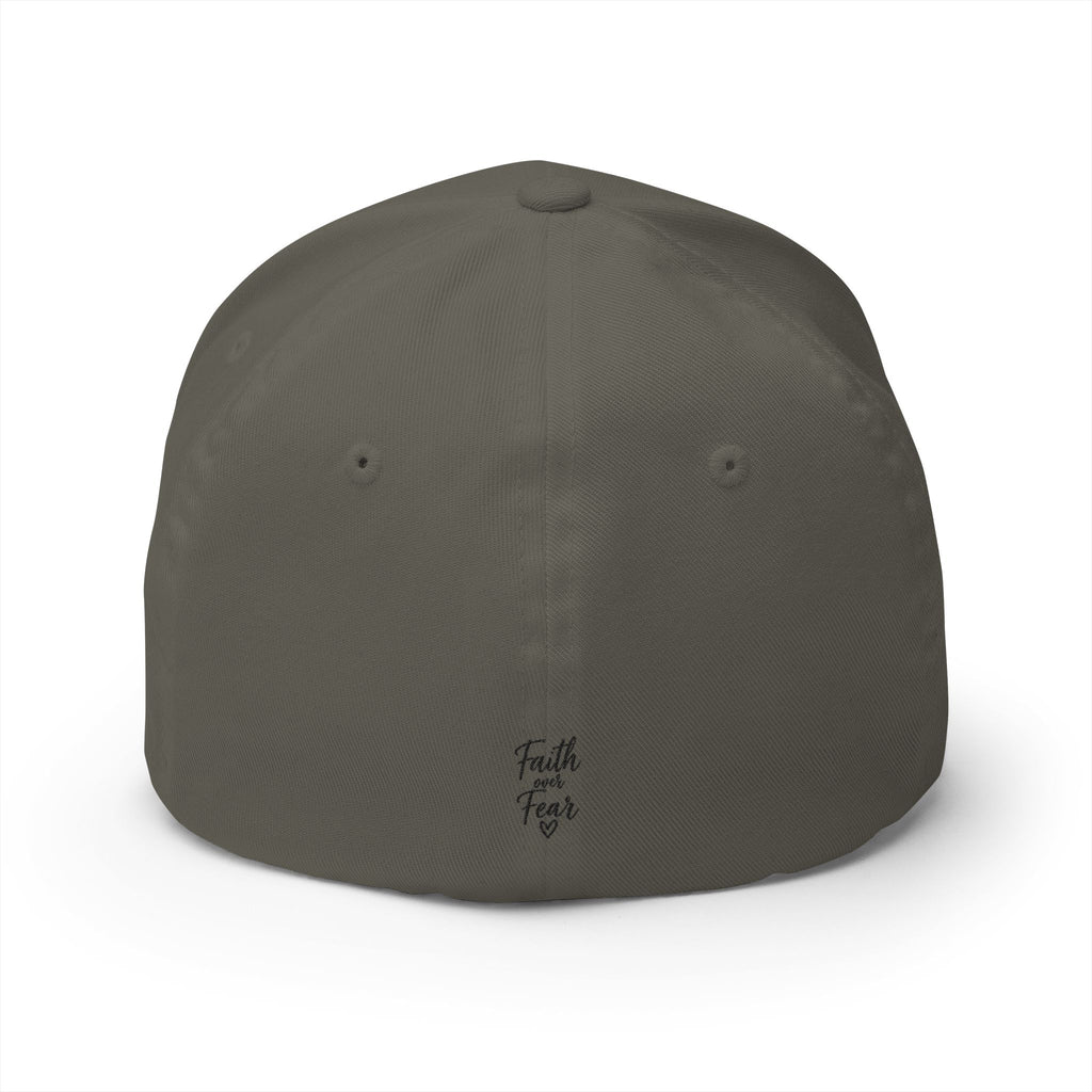 Embroidered Faith Cross Cap — 'Faith Over Fear' Closed-Back Baseball Hat