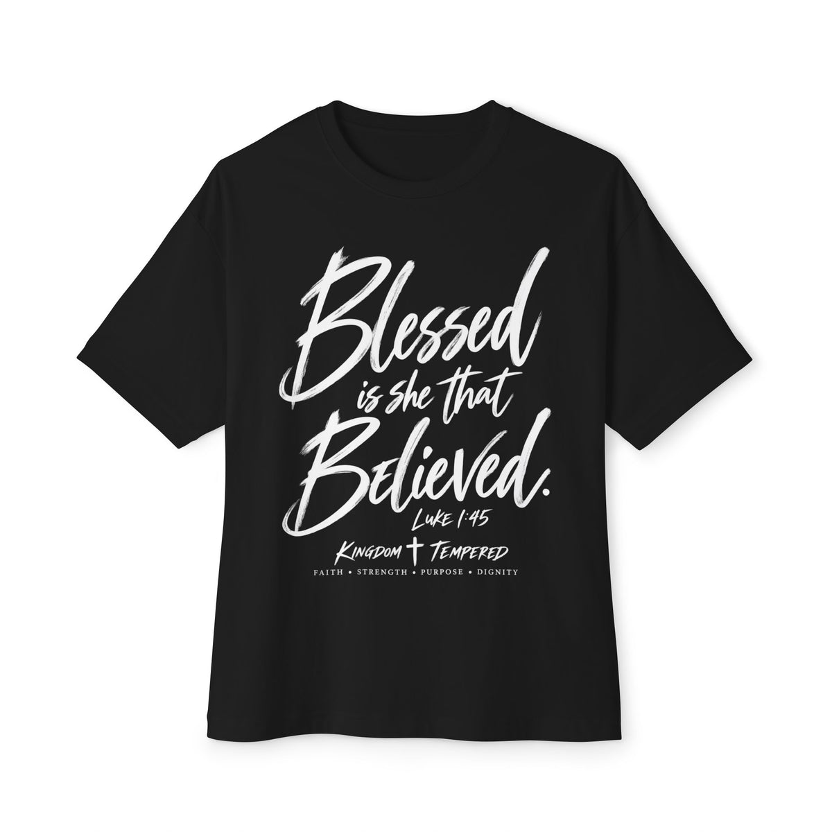 Blessed Is She That Believed Tee — Inspirational Christian Scripture Shirt (Luke 1:45)