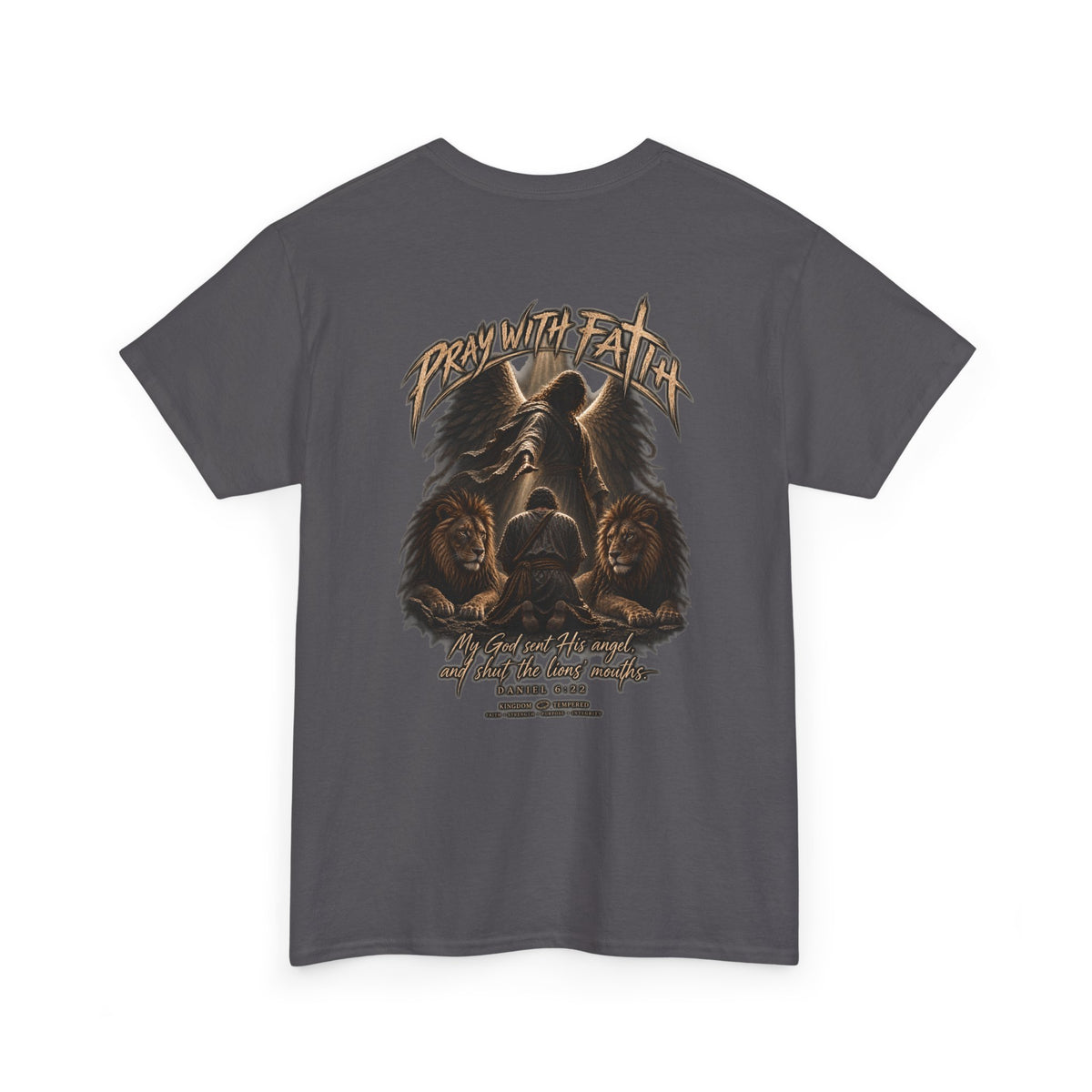 Pray With Faith Tee — Lion & Cross Christian Graphic T-Shirt