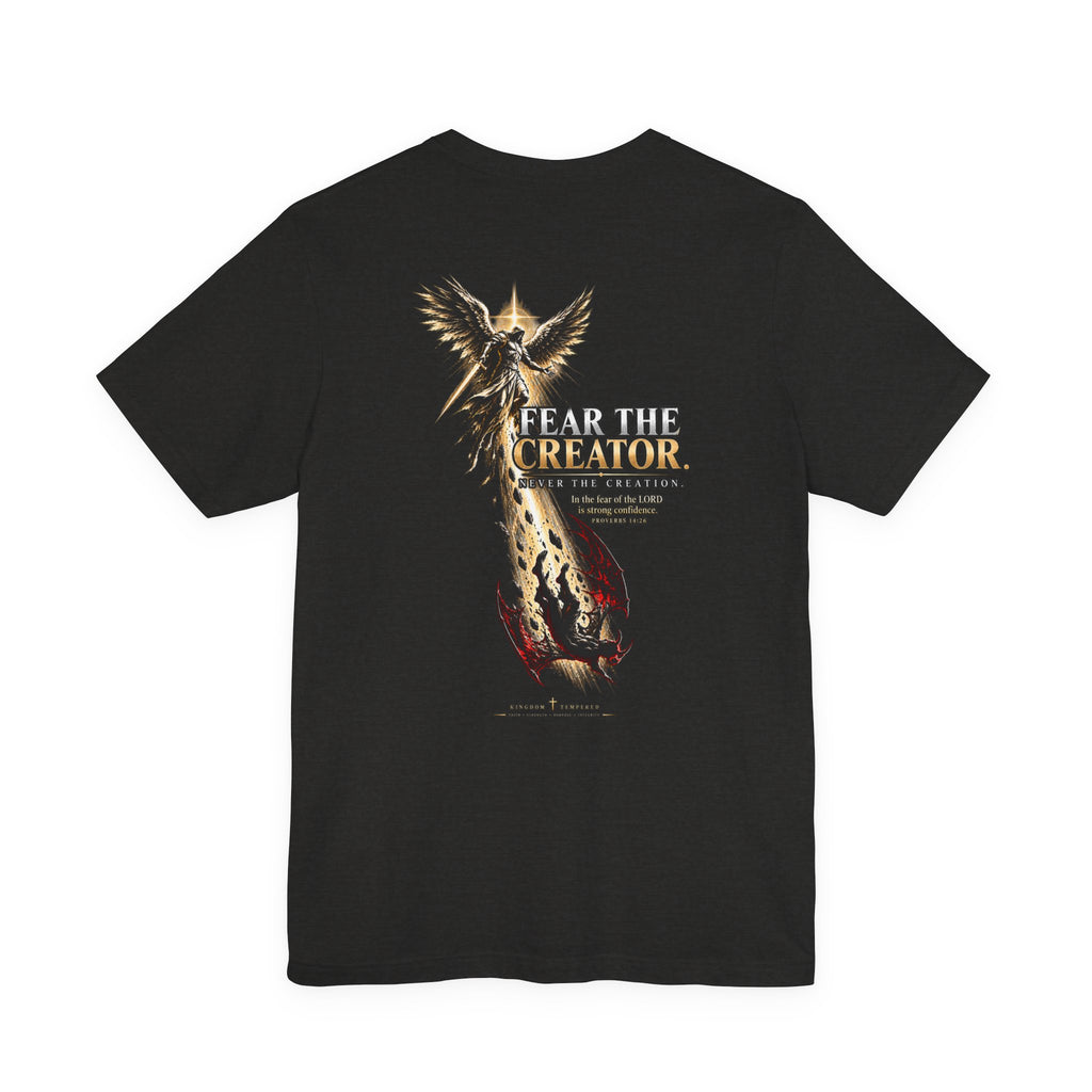 Fear the Creator Graphic Tee — Christian Cross & Winged Design