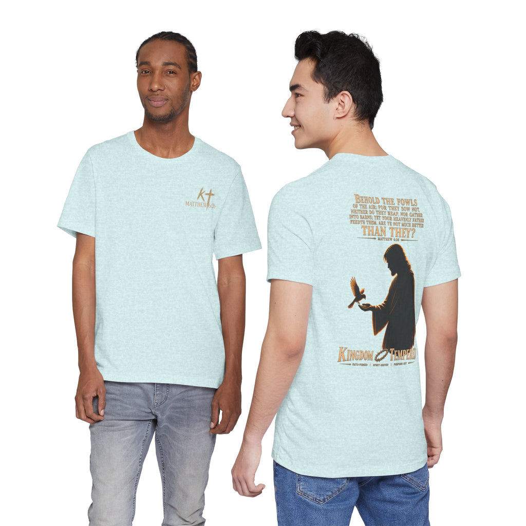 Kingdom & Tempted Christian Tee — Matthew 6:26 Inspirational T‑Shirt