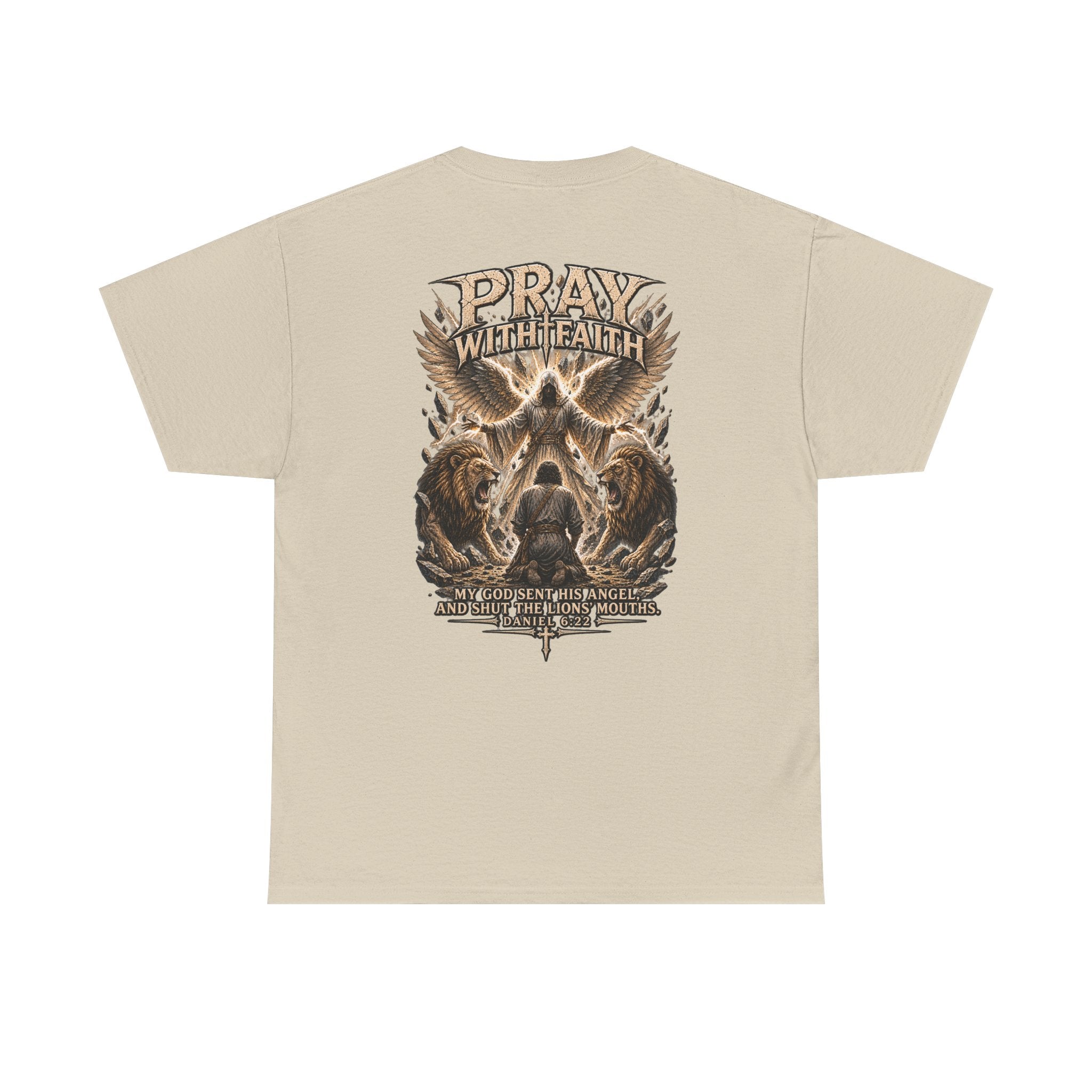 Pray With Faith Tee — Lion & Cross Christian Graphic T-Shirt