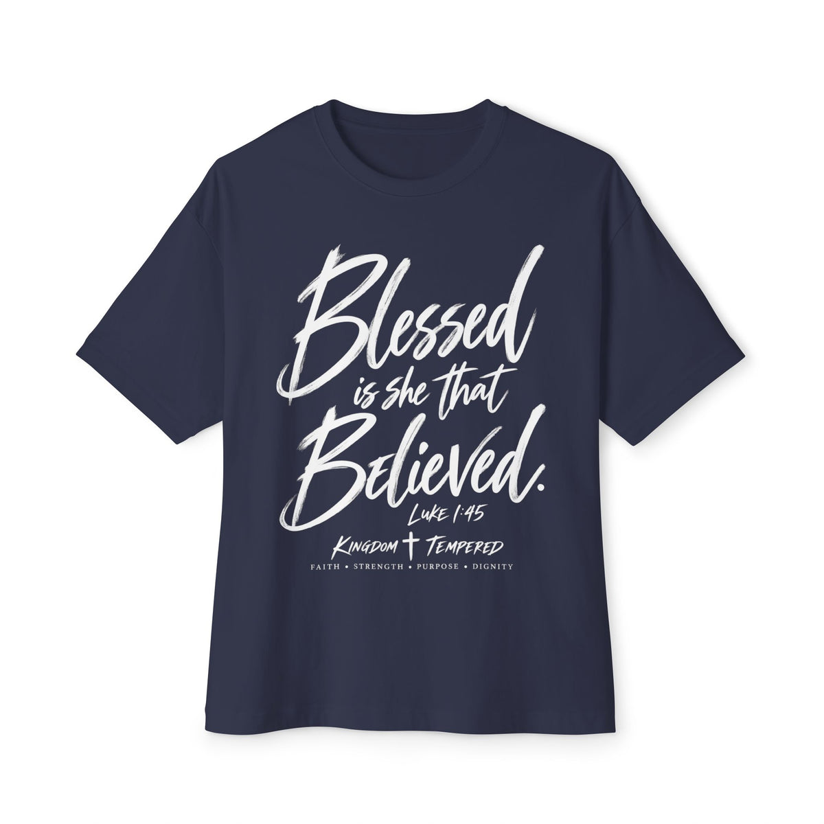 Blessed Is She That Believed Tee — Inspirational Christian Scripture Shirt (Luke 1:45)