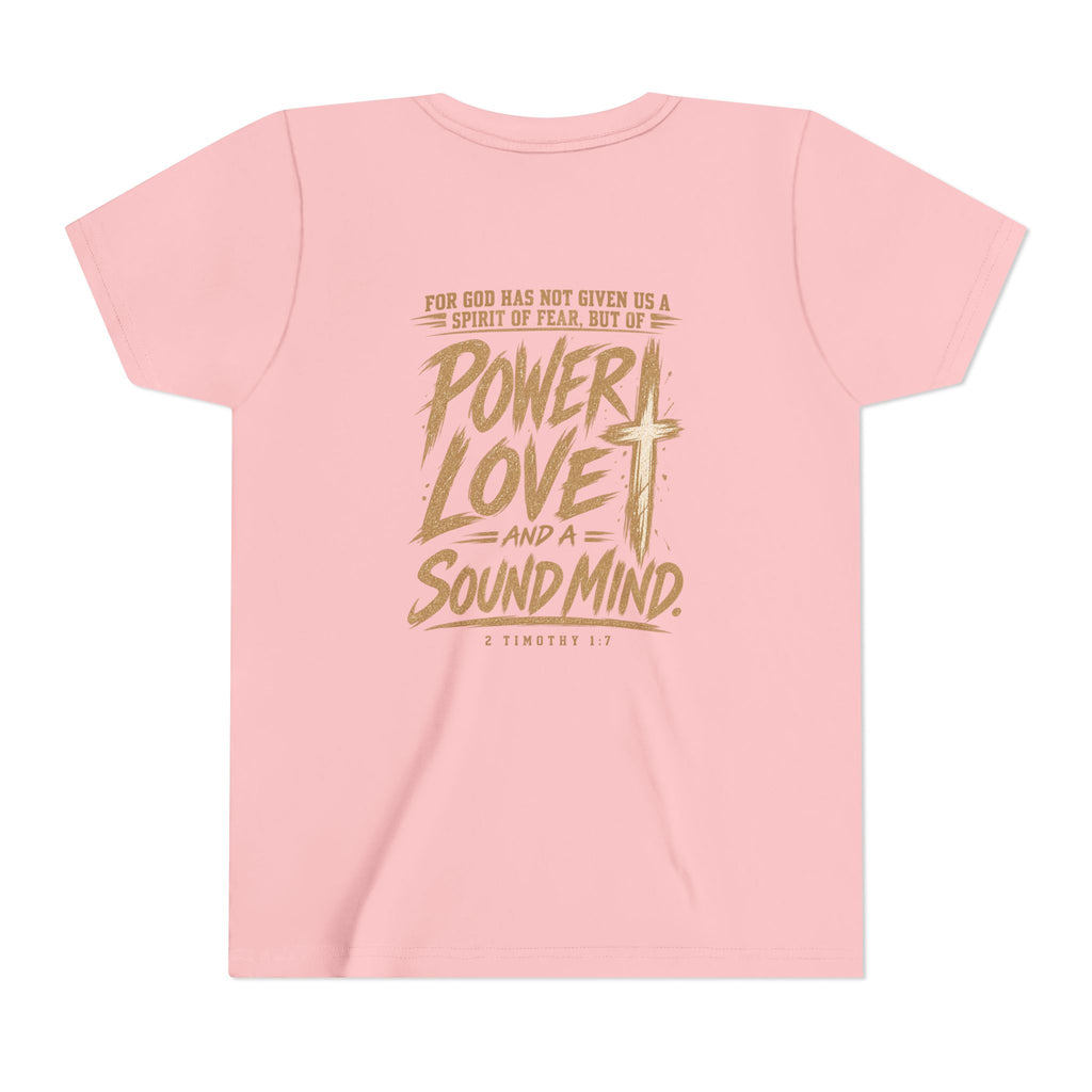 Youth Tee — “Power, Love, Sound Mind” Christian Graphic Tee
