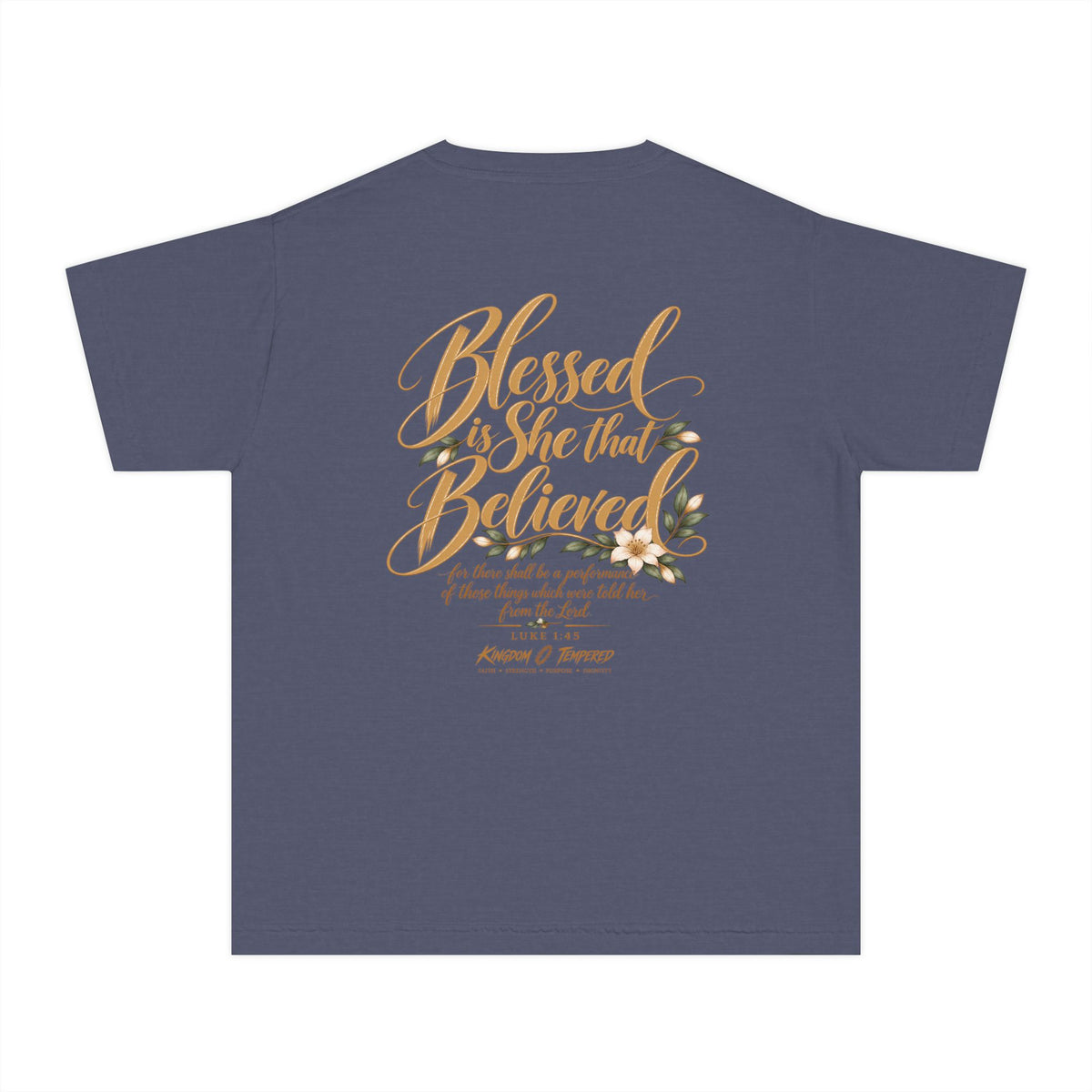 Youth Tee — "Blessed Is She That Believed" Inspirational Christian Kids Shirt