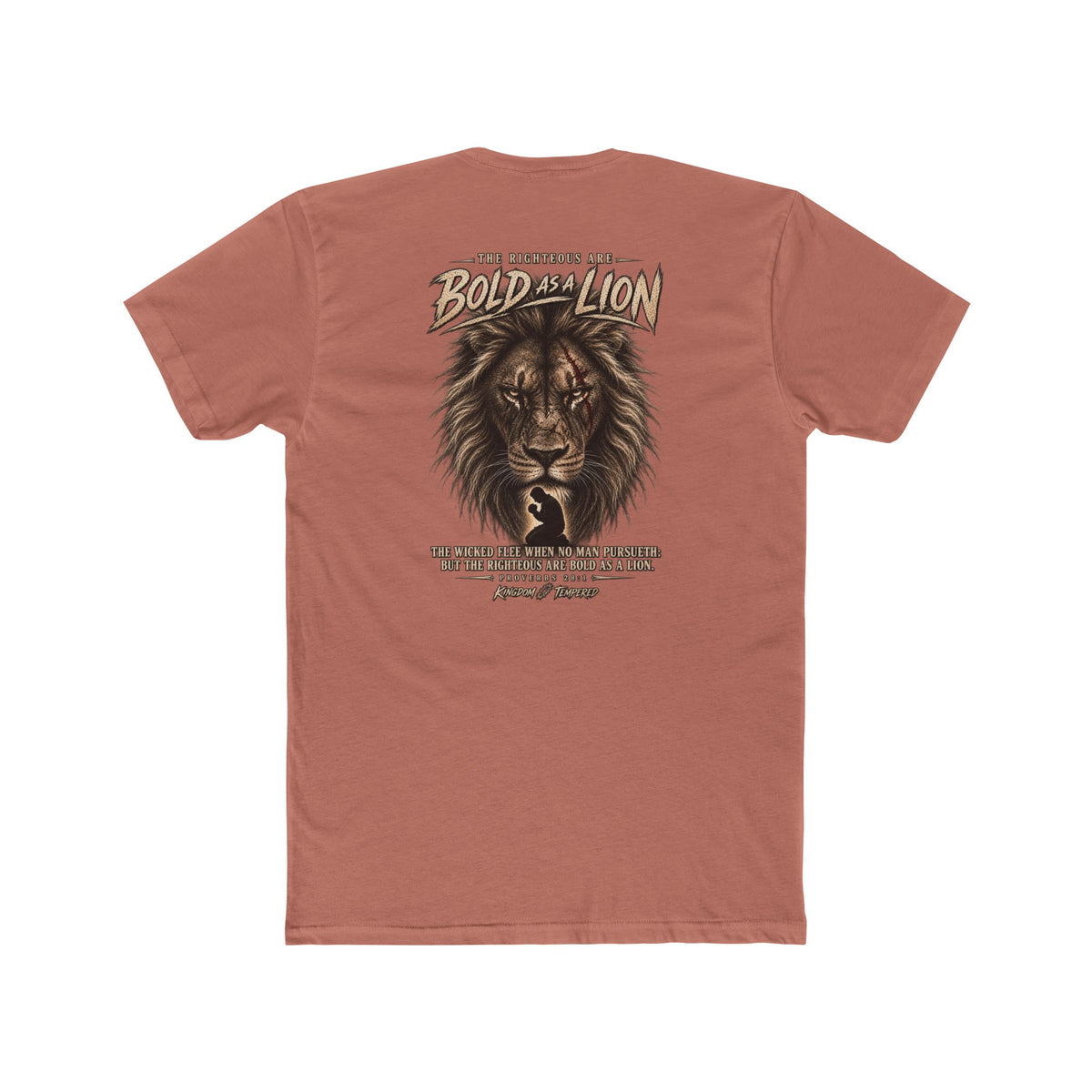 Lion Graphic Tee — "Bold as a Lion" Inspirational Christian Tee (Kingdom-Tempered) — Proverbs 28:1