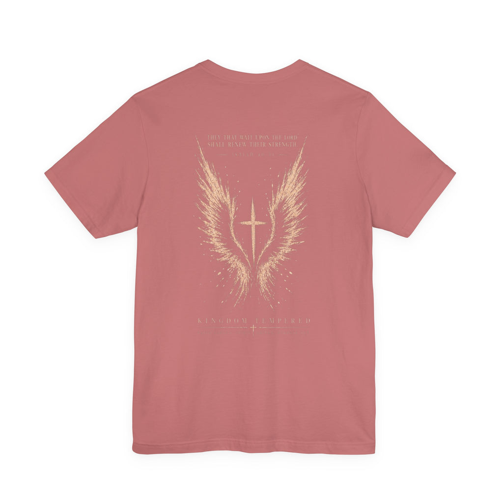Christian Wings Cross T‑Shirt — 'They That Wait Upon the Lord' Inspirational Tee