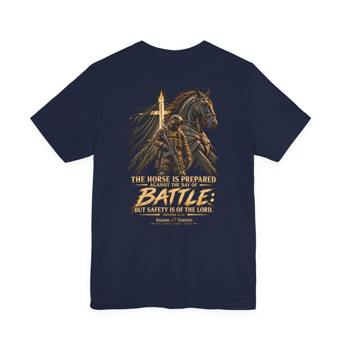 Battle-Ready Knight T-Shirt — 'The Horse Is Prepared for Battle' Christian Warrior Tee